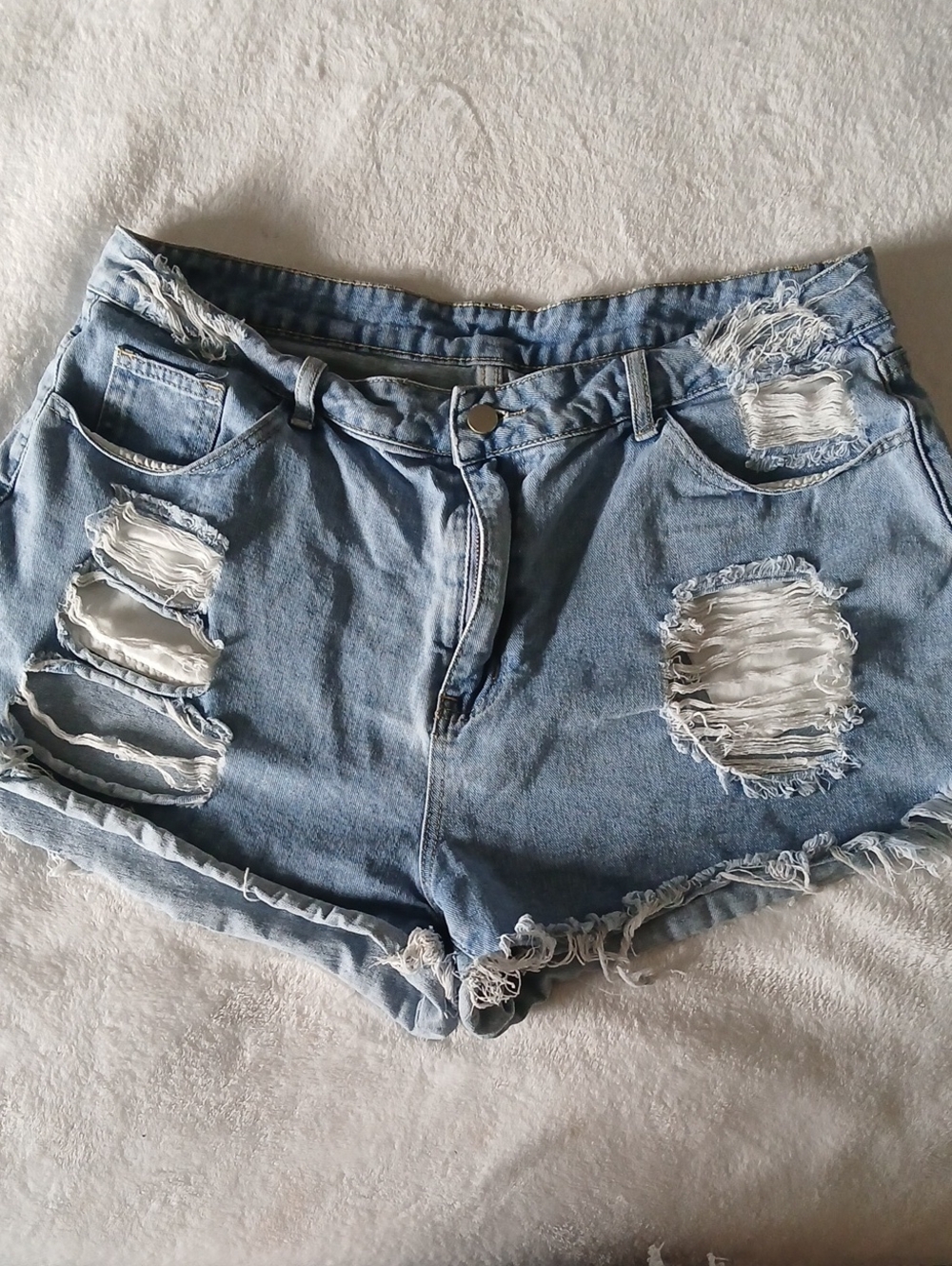 💥 SHEIN Light Blue 2XL Super Distressed Denim Jean Shorts - Picture 1 of 10
